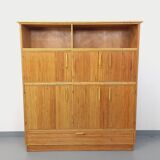 Vintage rattan and light wood storage unit from the 60s