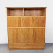 Vintage rattan and light wood storage unit from the 60s