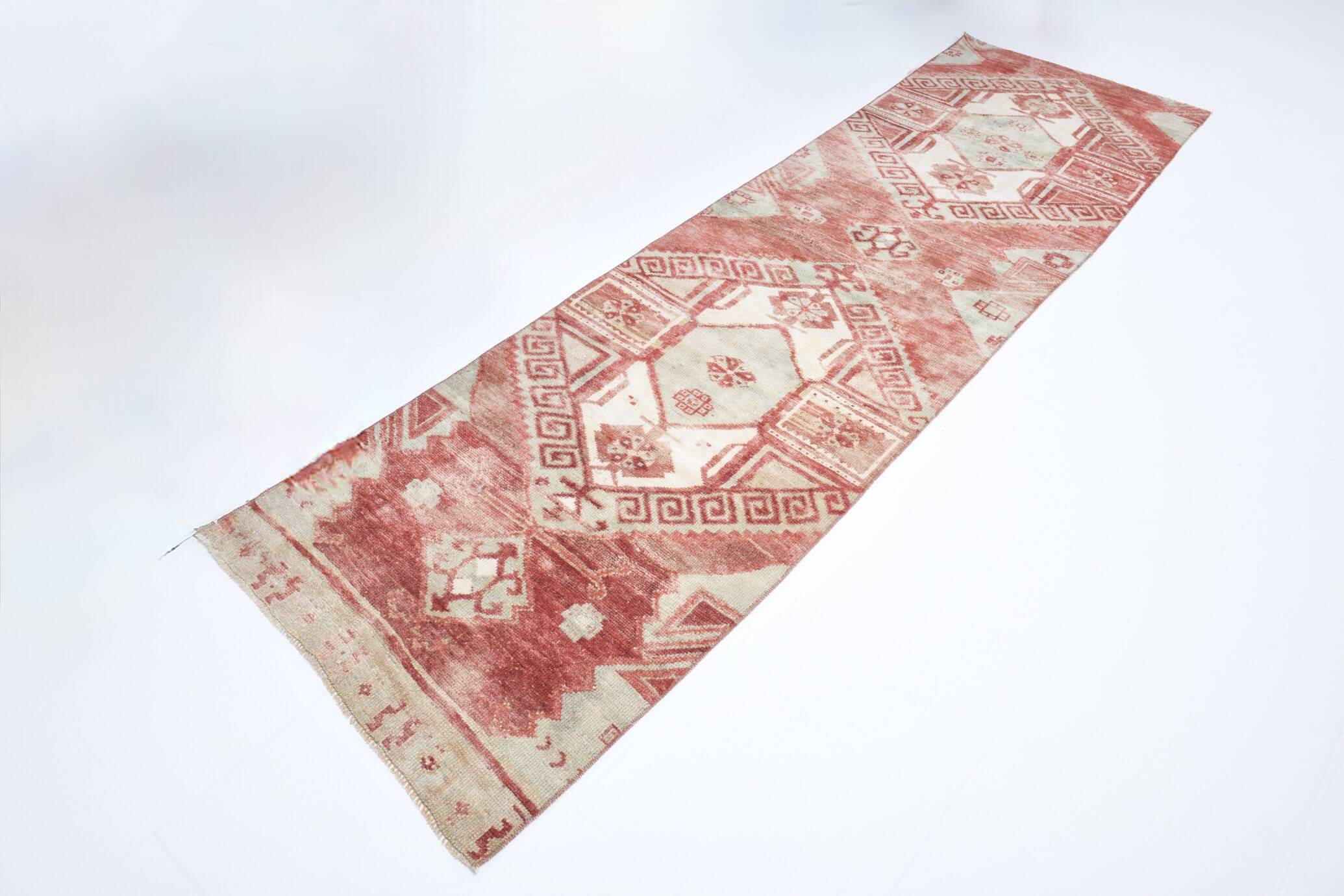 3x9 Red & Cream Vintage Persian Runner Rug, 80x280Cm