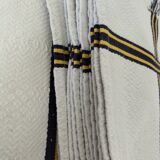 Nappe et 5 serviettes basques vintage en coton à chevrons bleu et jaune