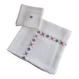 Nappe a thé ancienne brodée+7serviettes assorties