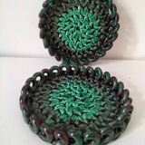 Pair of enamelled woven ceramic trinket trays signed BL, Le Brusc (Var)