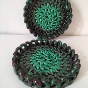 Pair of enamelled woven ceramic trinket trays signed BL, Le Brusc (Var)
