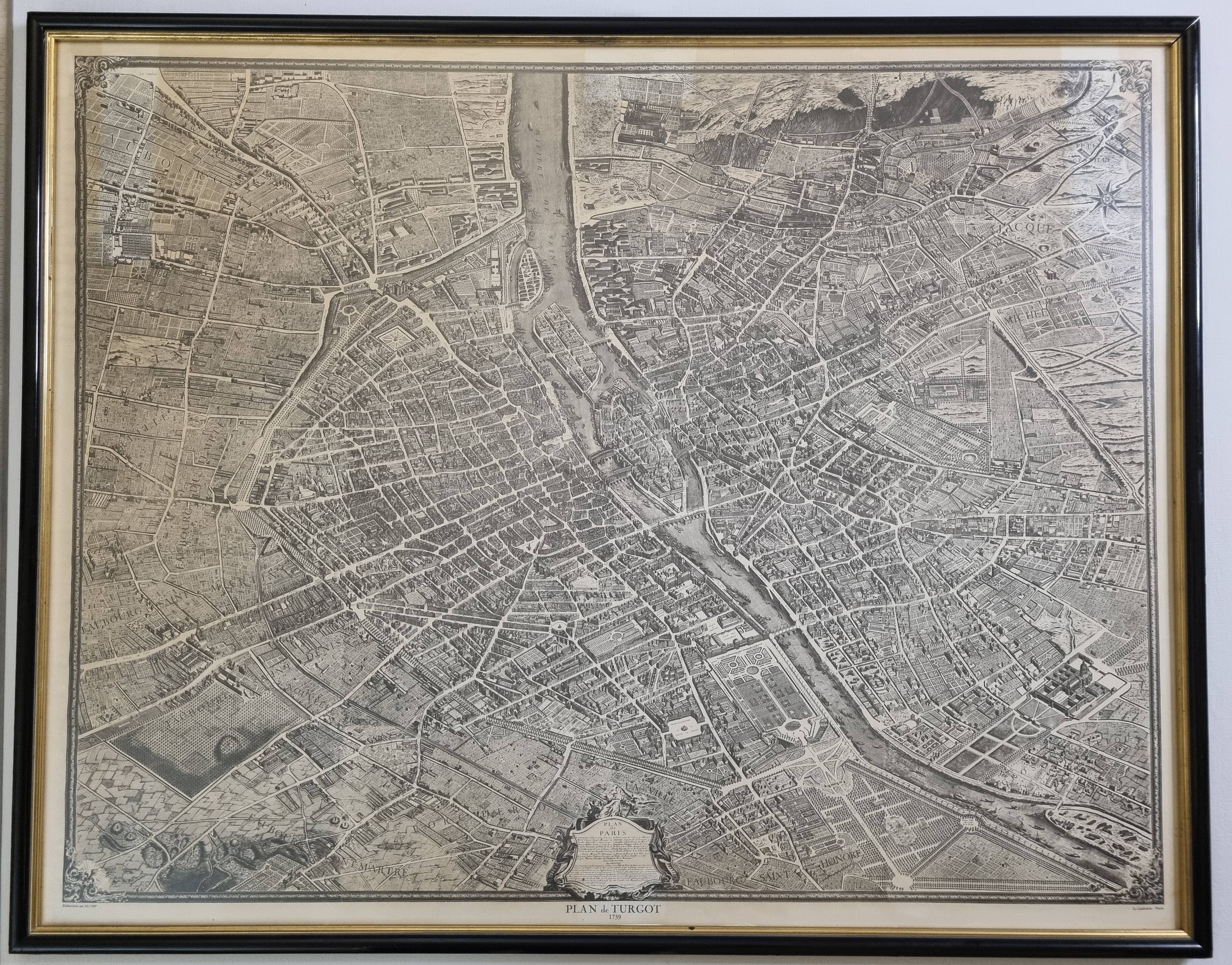 Turgot Plan 1739 – Vintage reproduction framed 100 x 80 cm with glass
