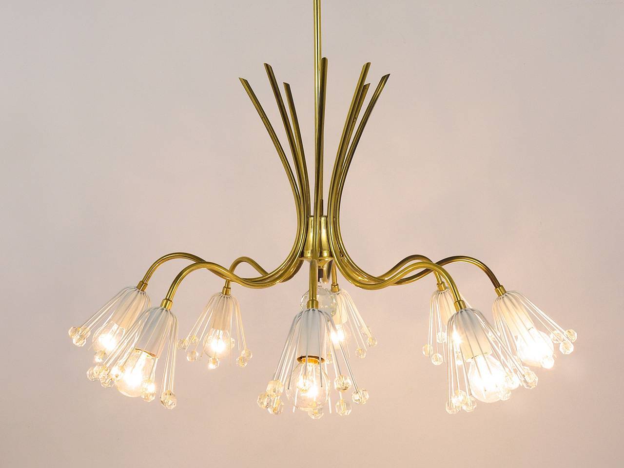 Modern brass floral chandelier Emil Stejnar, Rupert Nikoll, Austria, 1950s