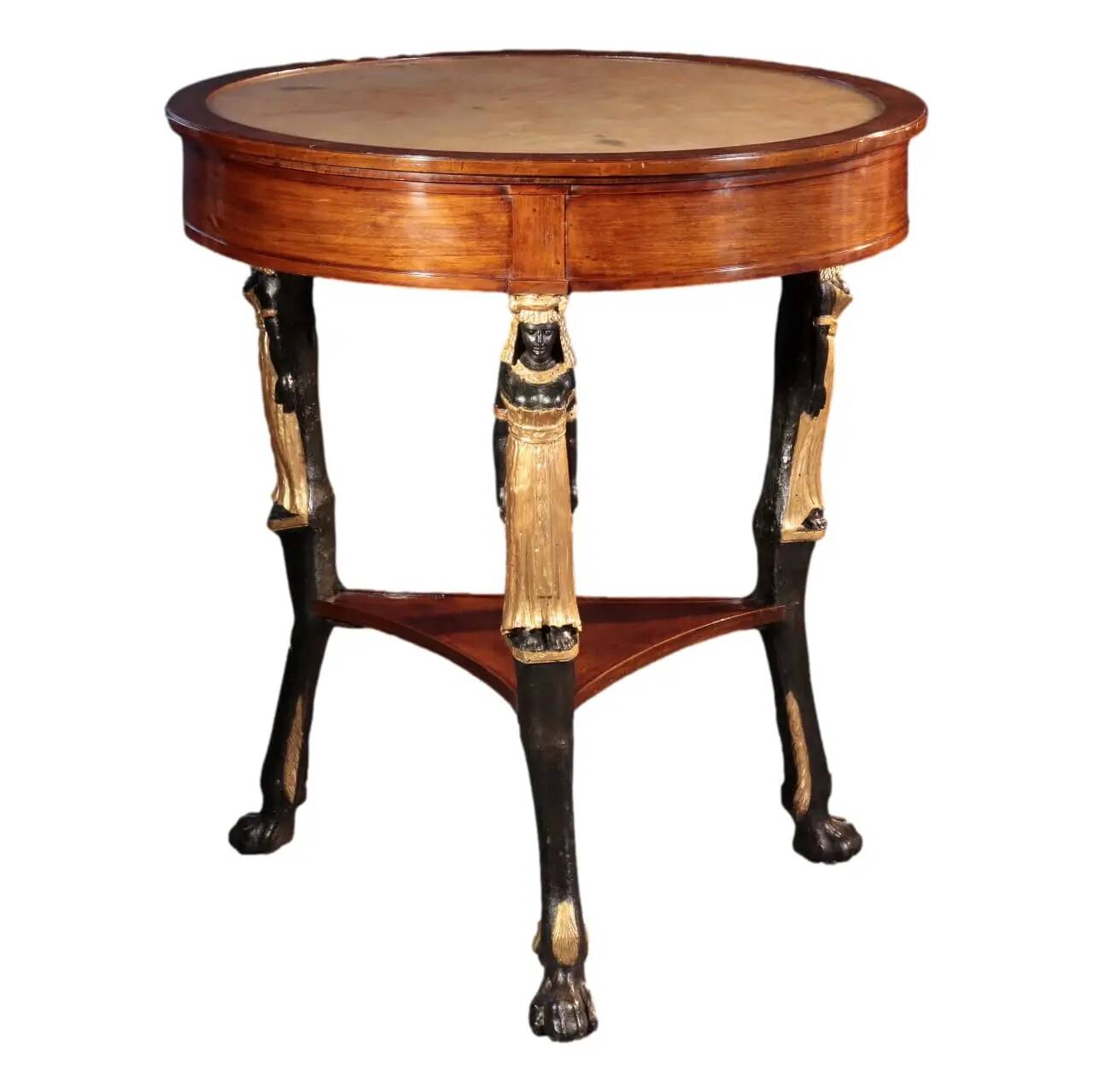 Table d’appoint ancienne Empire en cerisier et albâtre, Italie, XIXe siècle