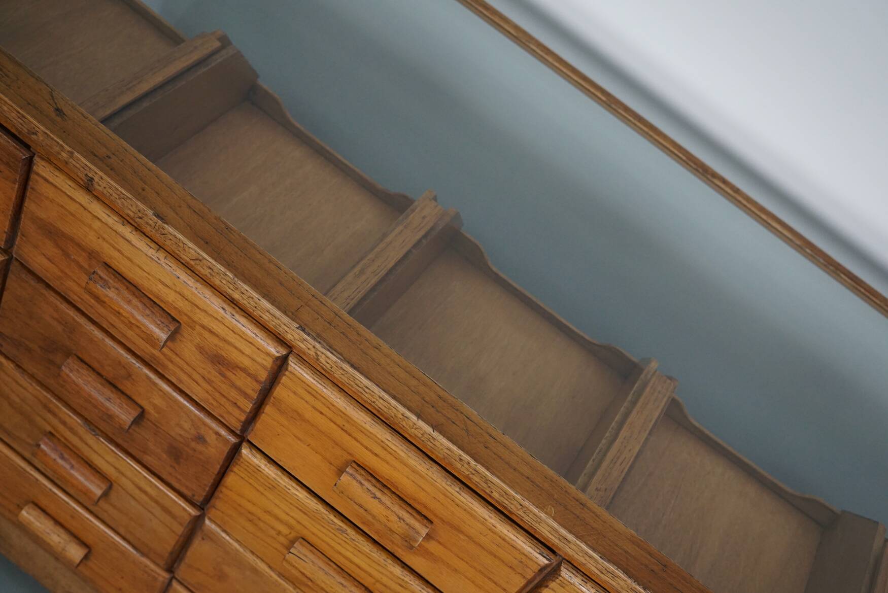 Antique British Oak Haberdashery Cabinet or Shop Counter, 1920/30s