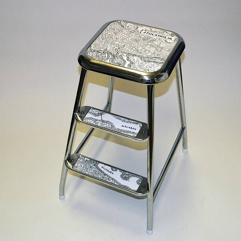Swedish midcentury step stool Stockholm of chromed steel by Awab 1950s