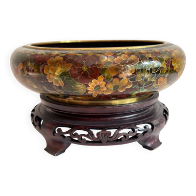 Coupe en émaux cloisonnés sur support bois amovible