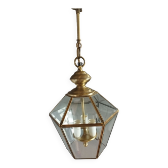 Hanging lantern 6 sides beveled glass and brass, 2006