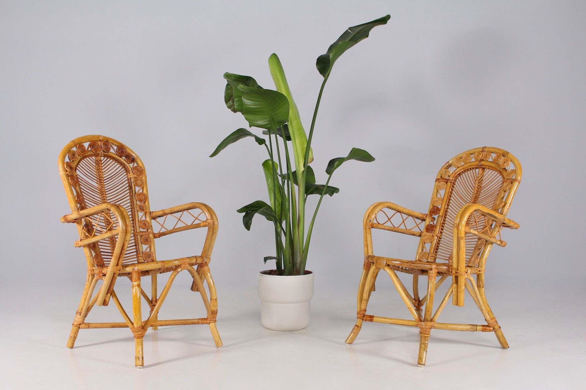2 bamboo armchairs "wicker chairs"