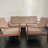 Vintage Scandinavian teak lounge — 3-seater sofa and two armchairs.