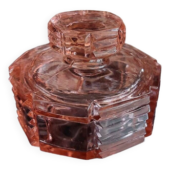 Old vintage pink glass art deco box