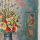 Bouquet of flowers with poppies, oil on canvas signed