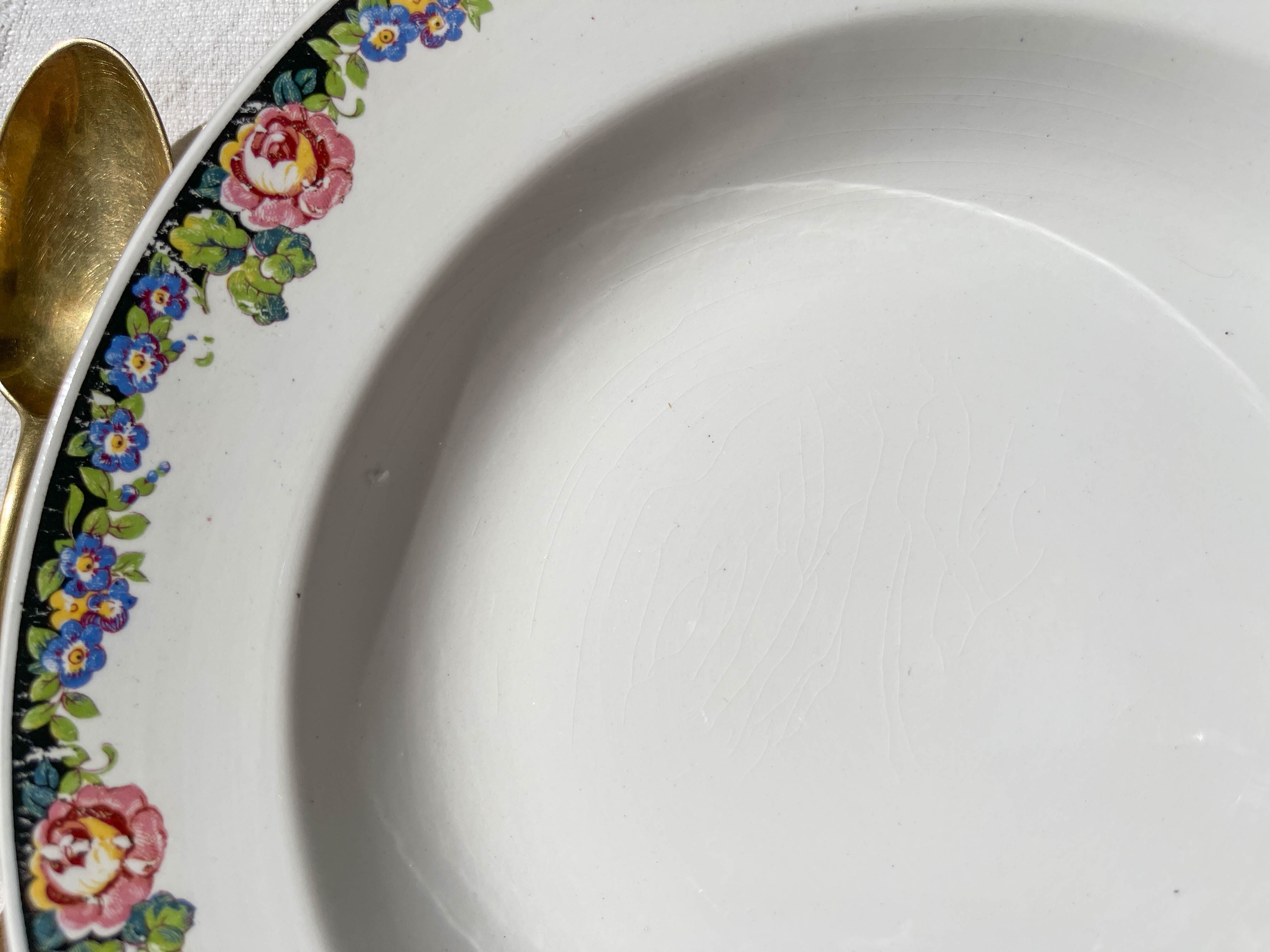 8 Digoin opaque porcelain soup plates with floral pattern "3984" ~