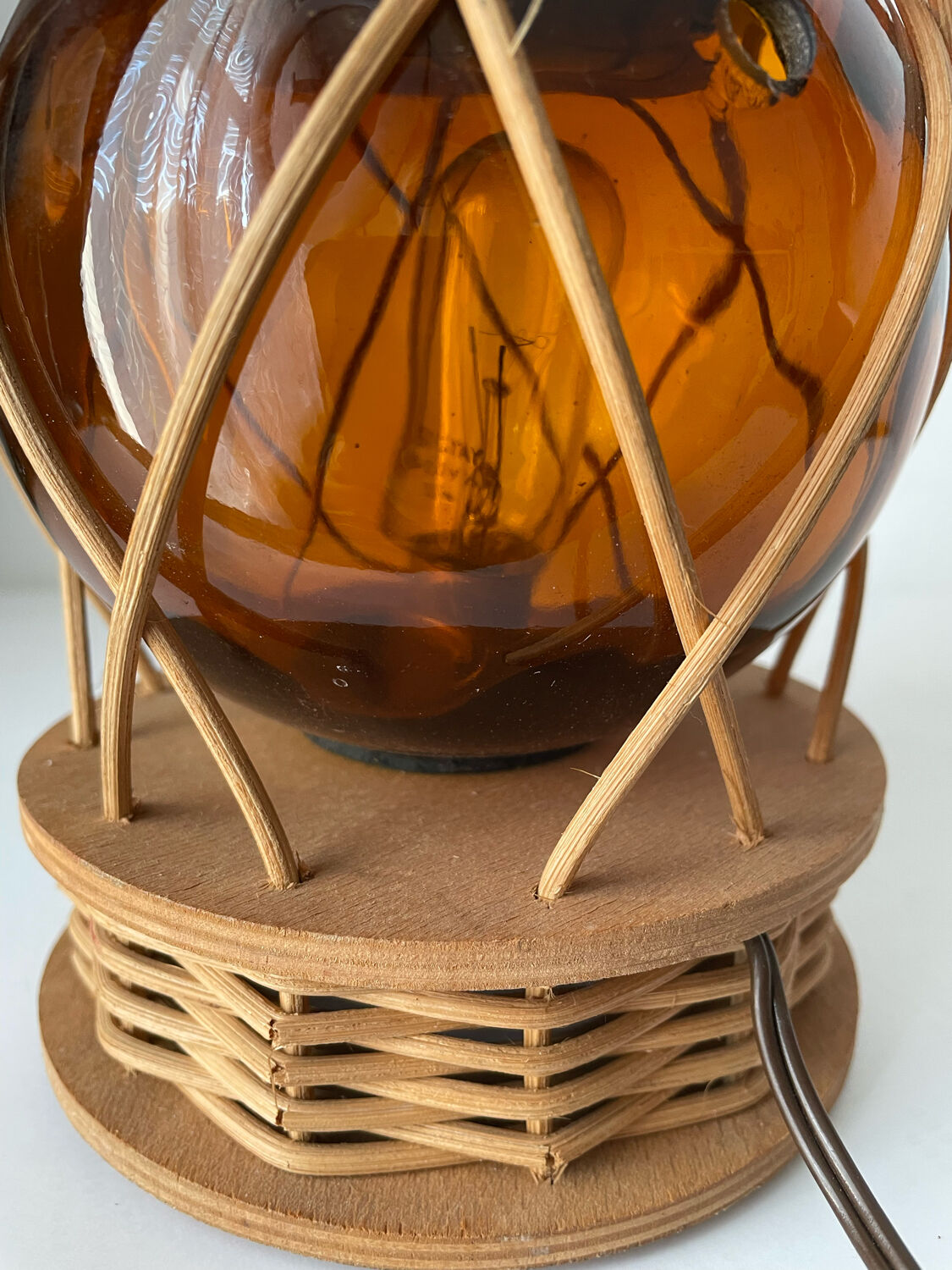 Vintage wood and wicker lamp