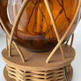 Vintage wood and wicker lamp