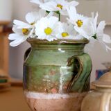 Terra cotta glazed Provencal old enameled antique olive jar