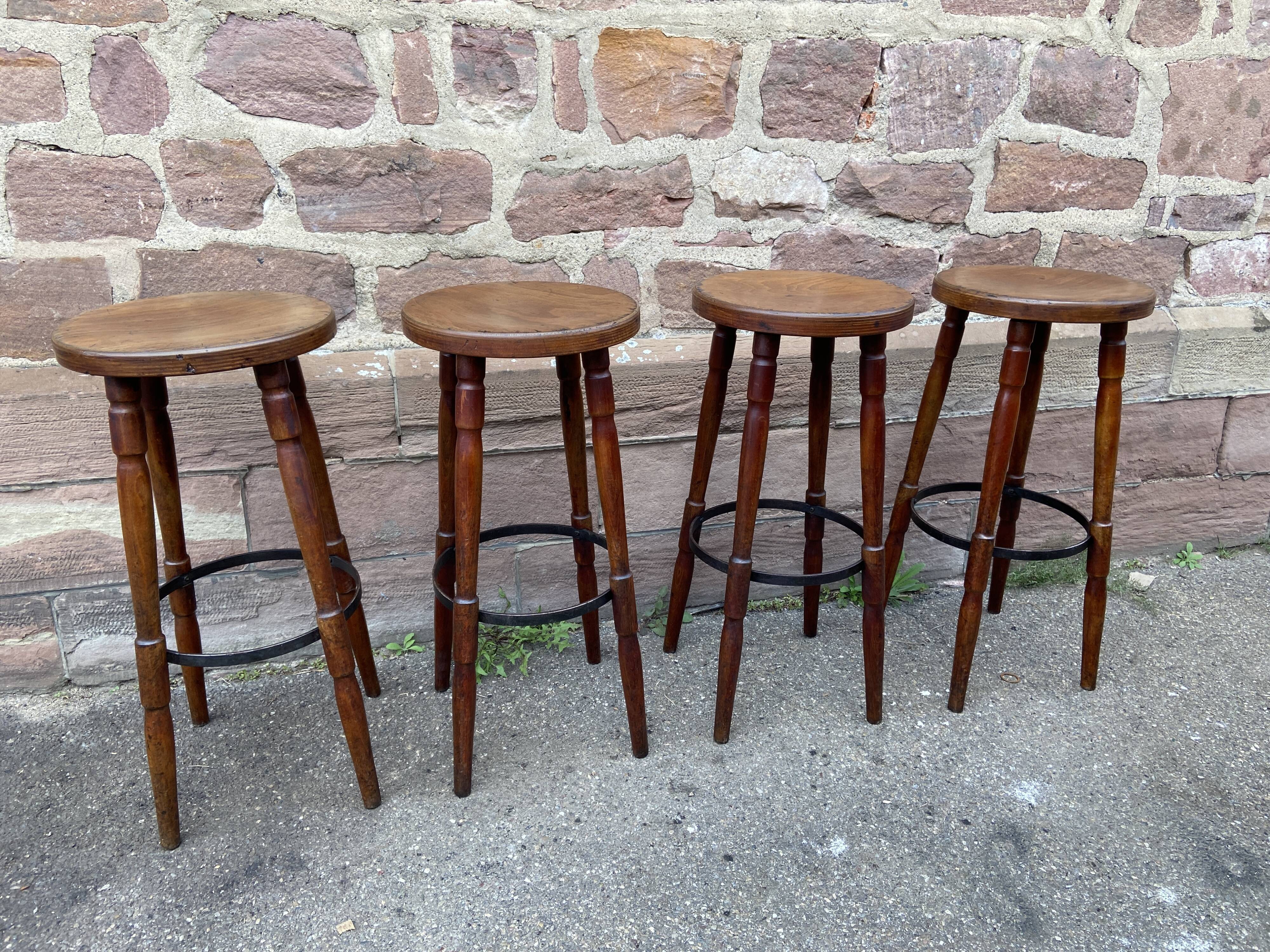 Set of 4 bar stools restaurant pub tavern bentwood art deco 1950-1960