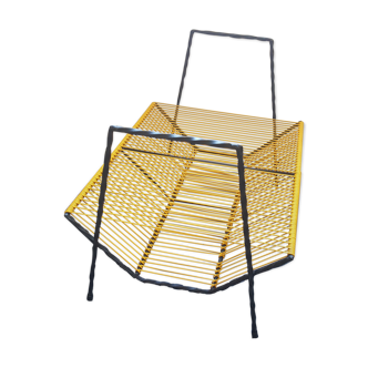 Porte-vinyles scoubidou jaune métal torsadé 33 et 45 tours années 60/70
