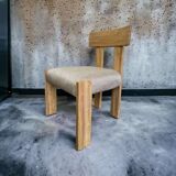 Chaise en bois massif avec assise aspect lin