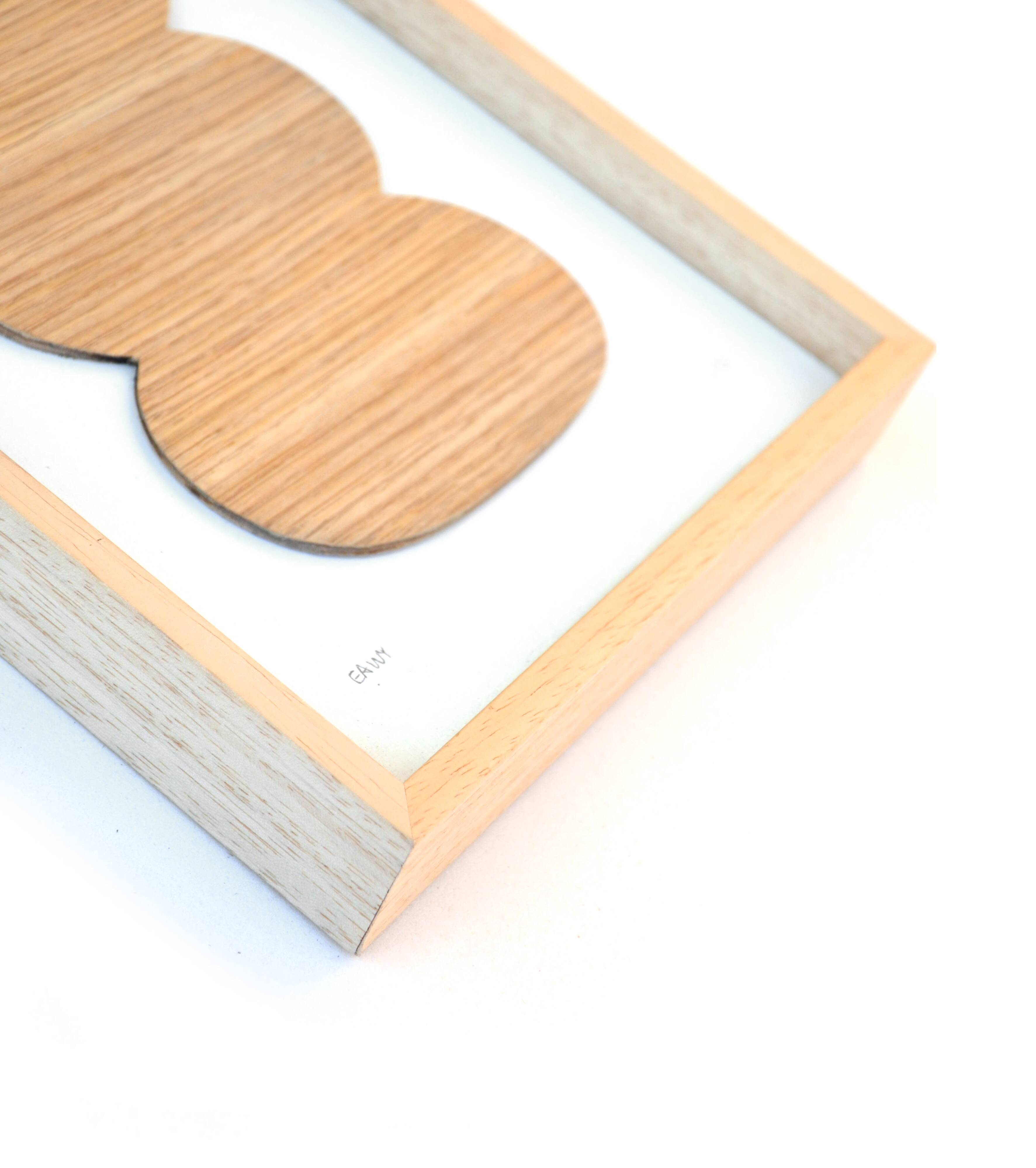 Tableau abstrait relief en bois découpé signé eawy