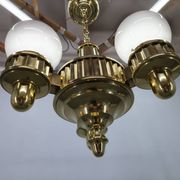 Art Deco Brass and Opaline Glass Chandelier, Czechoslovakia