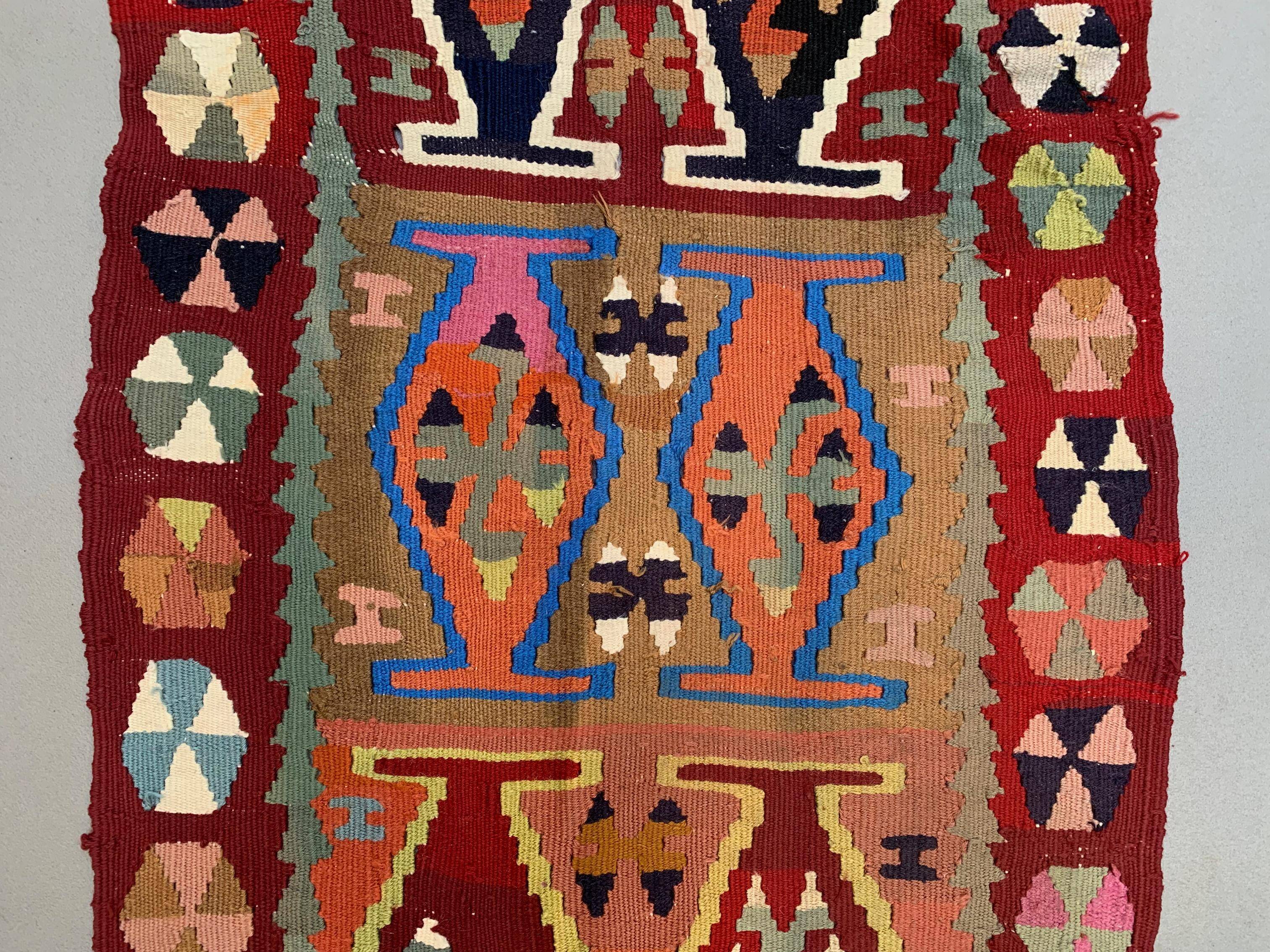 Vintage Turkish Mini Kilim 93x49 cm Wool Small Kelim Runner, shabby Chic