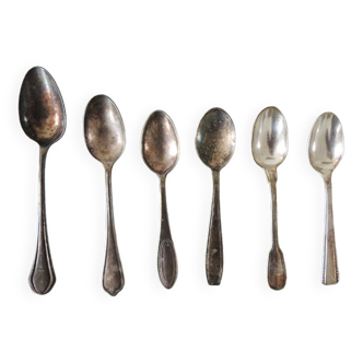 6 Old Silver Metal Teaspoons