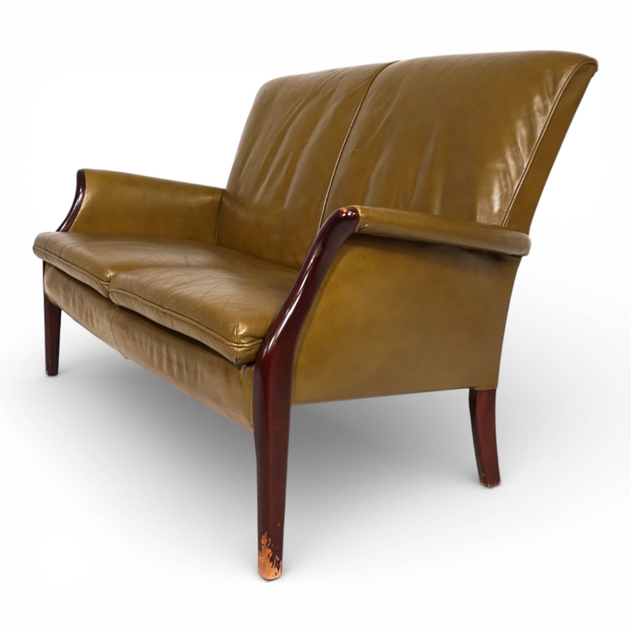 Two-seater green foam leather sofa Froxfield by Parker Knoll, 1960.