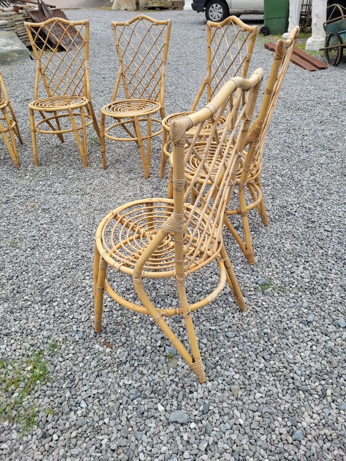 7 vintage rattan chairs