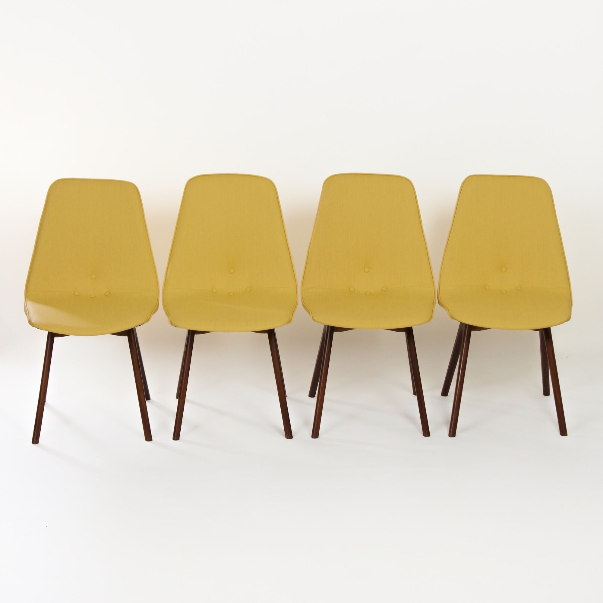 Teak dining chairs with yellow vinyl upholstery by Van Os, 1950s – set of 4
