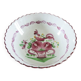 Antique Saint Clément Style Earthenware Rooster Salad Bowl