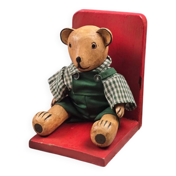 Serre-livres ourson vintage en bois peint – Déco enfant rétro