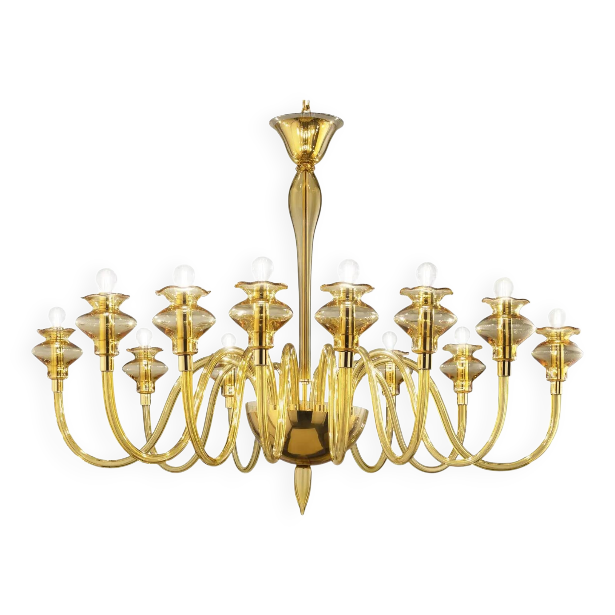 Luxury Modern Murano Glass Chandelier with Amber Finish