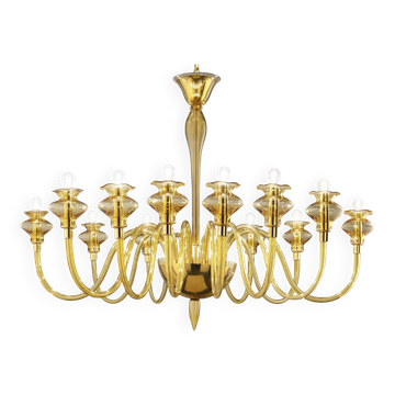 Luxury Modern Murano Glass Chandelier with Amber Finish