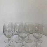 Set of 7 water glasses engraved crystal from Portieux