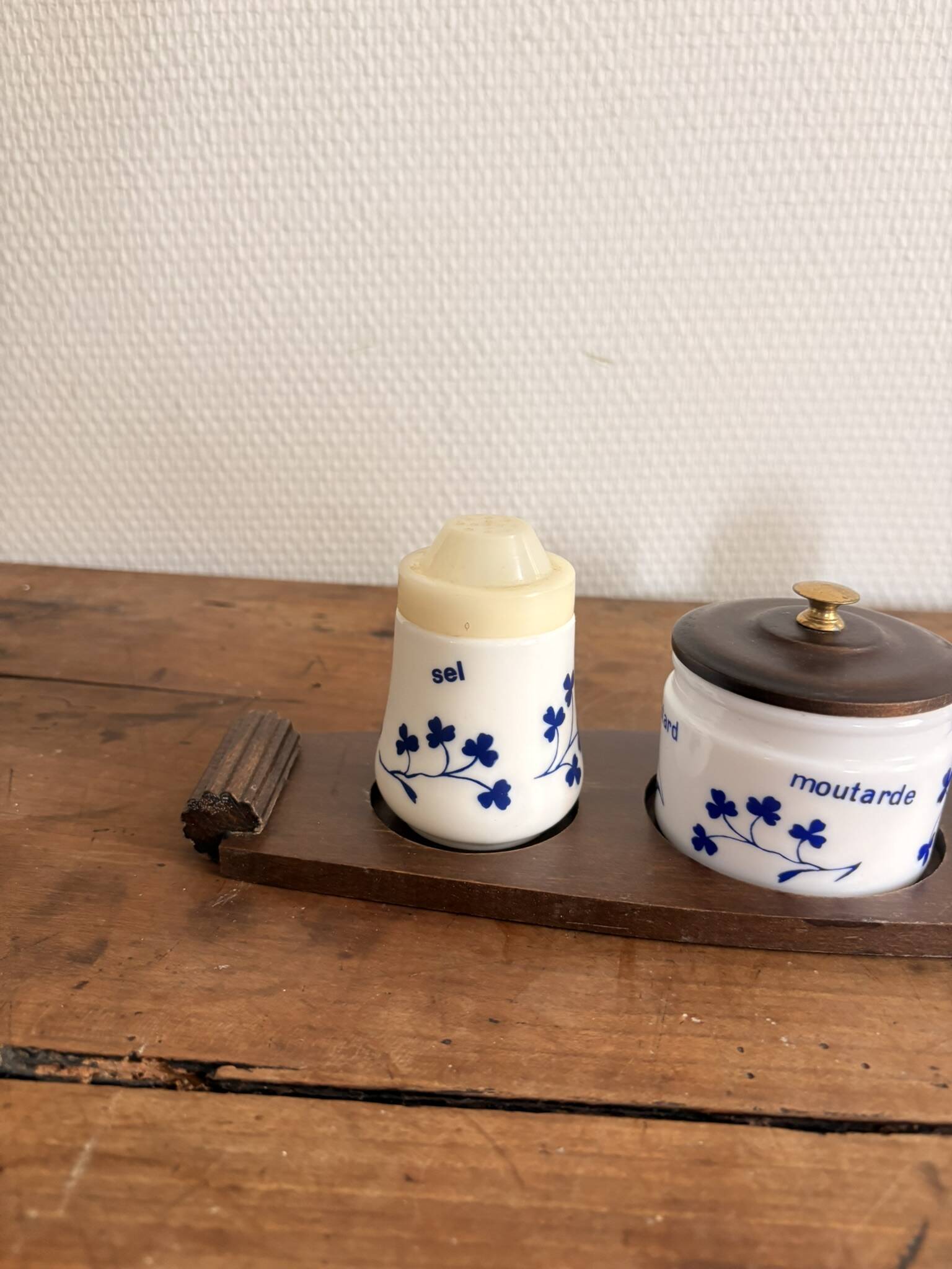 Vintage 1970s Condiment Set Salt Pepper Mustard Housekeeper Service