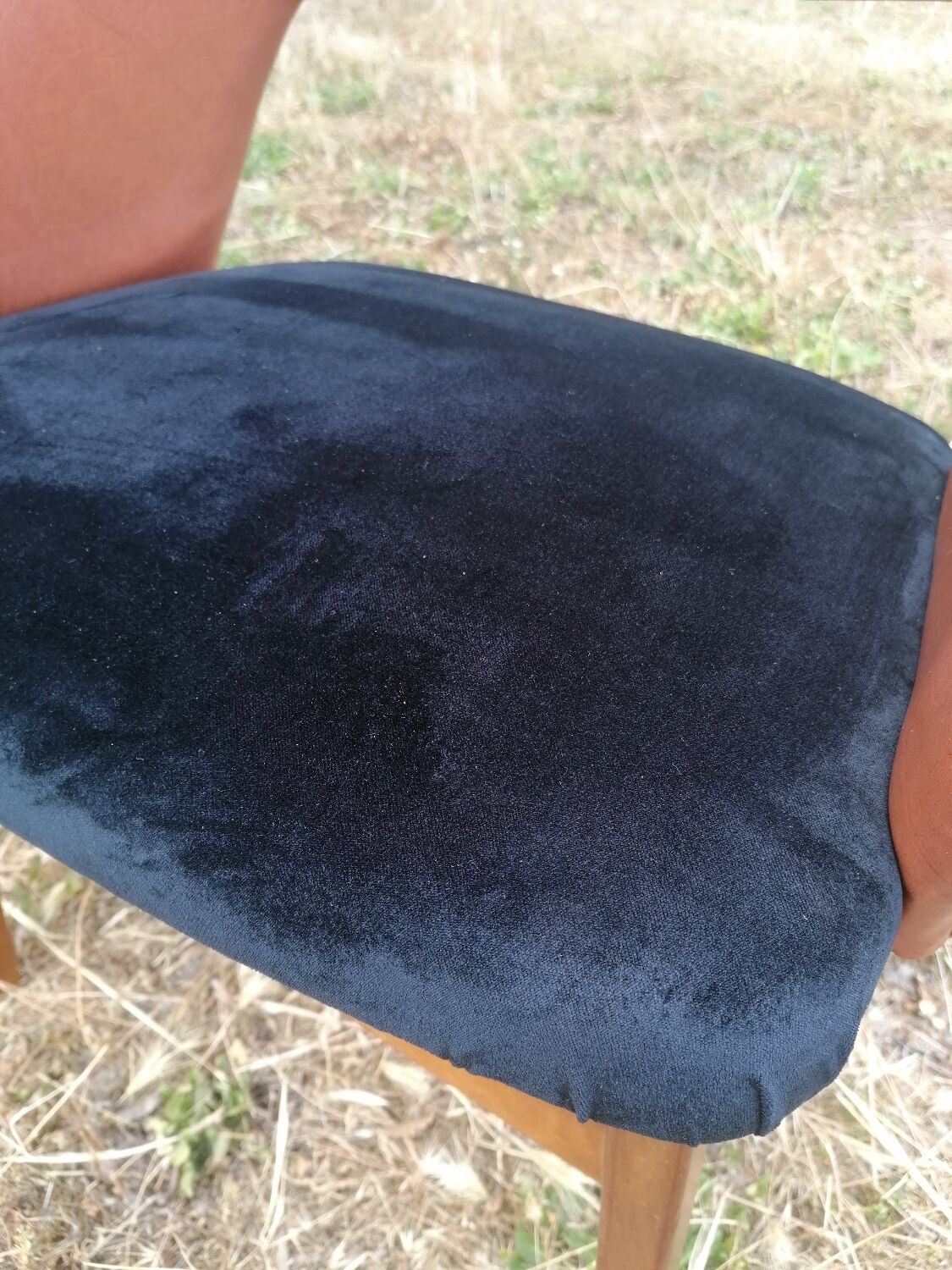 Vintage armchair skaï and velvet SNA Roset.