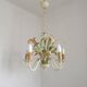 French Vintage Cream 5 Light Metal Chandelier Green and Peach Leaves
