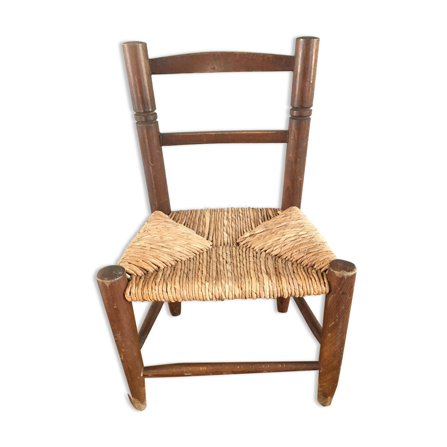 Vintage wood and straw chair for children