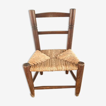 Vintage wood and straw chair for children