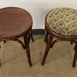 Pair of low stools in curved wood, vintage "Thonet" style