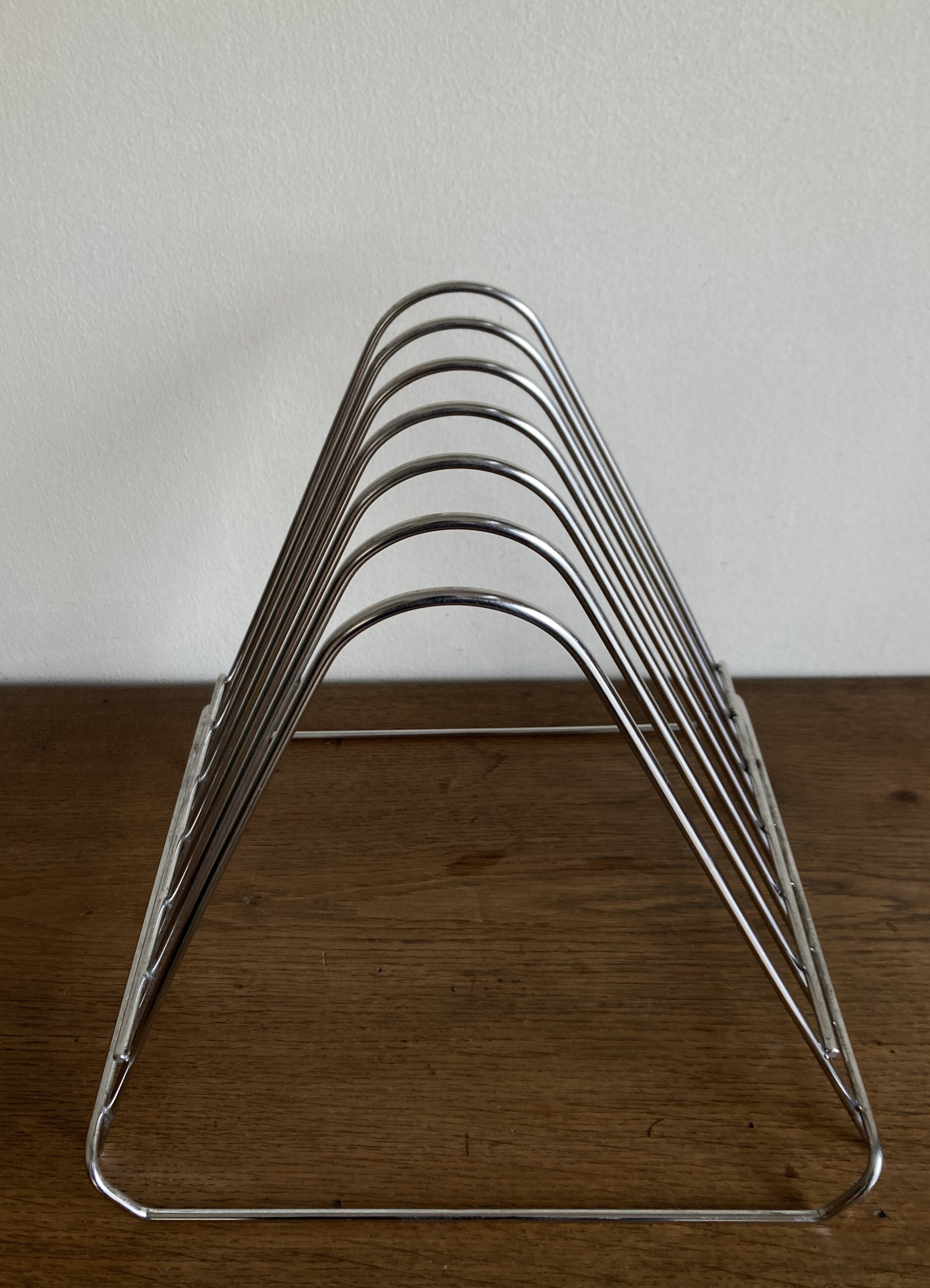 Chrome space age record magazine rack, 1970s