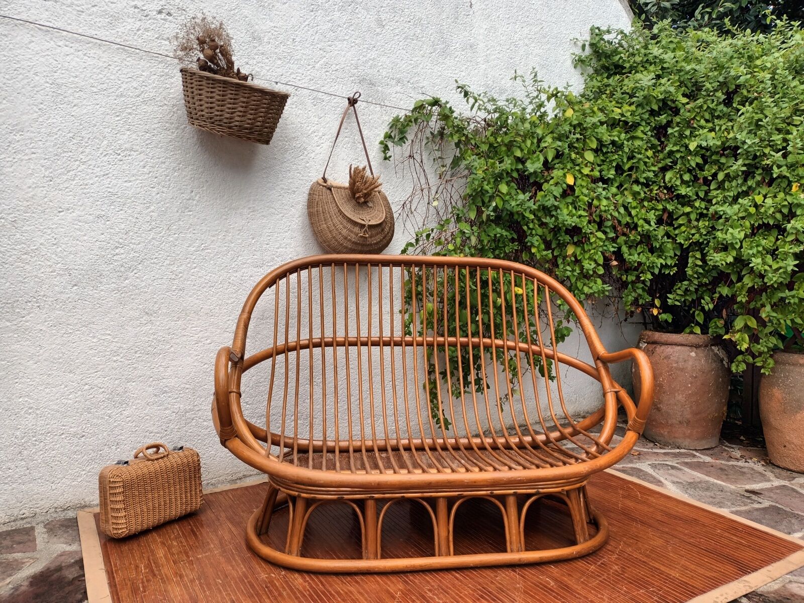 Rattan bench 70s