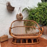 Rattan bench 70s