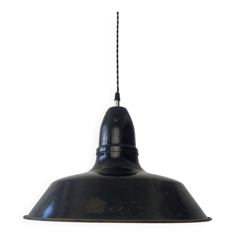 Old industrial pendant light in black enamel 40 cm