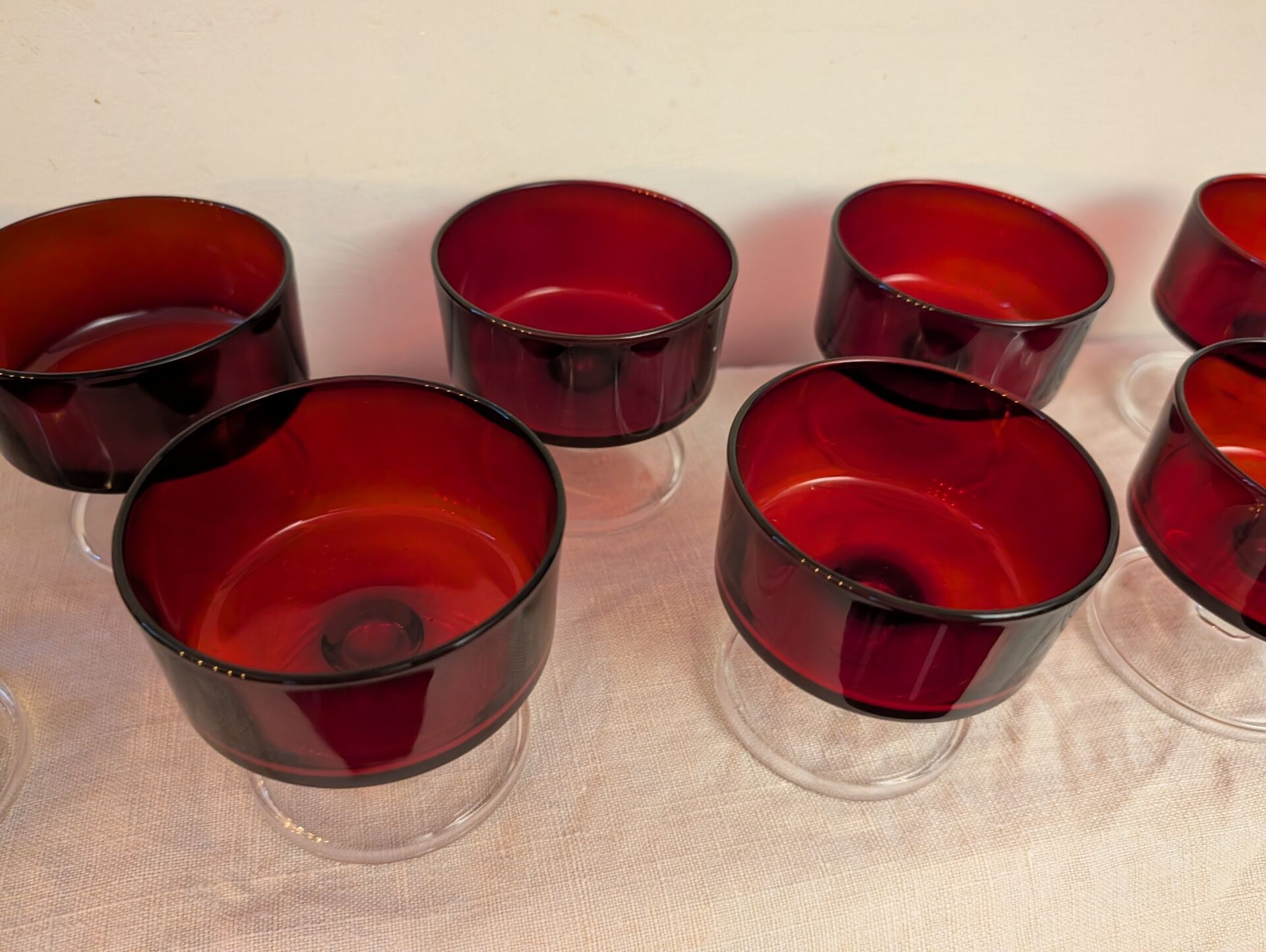 10 ruby glass cups, 1970s