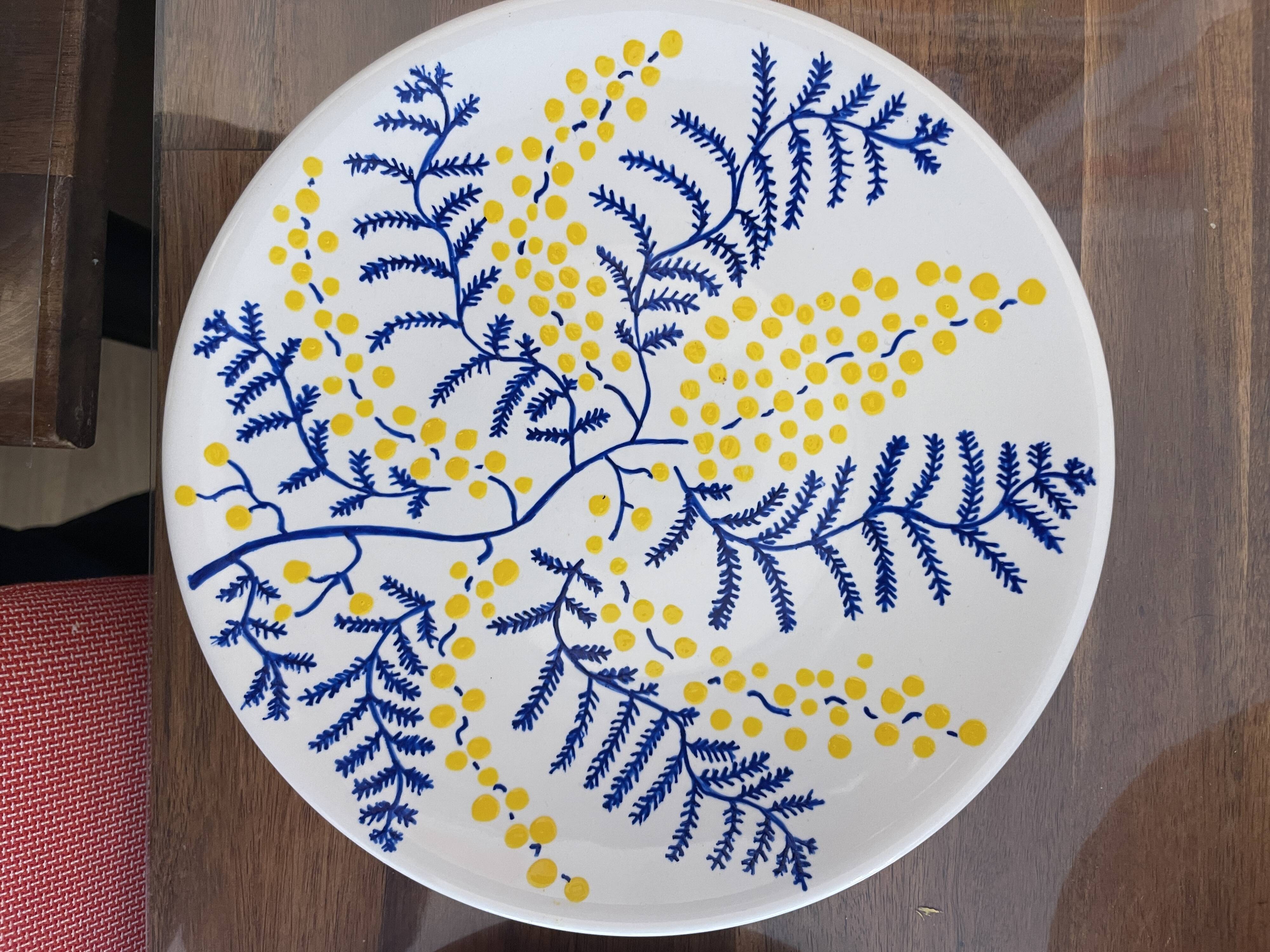 Hand-painted plate - Mimosa - flower