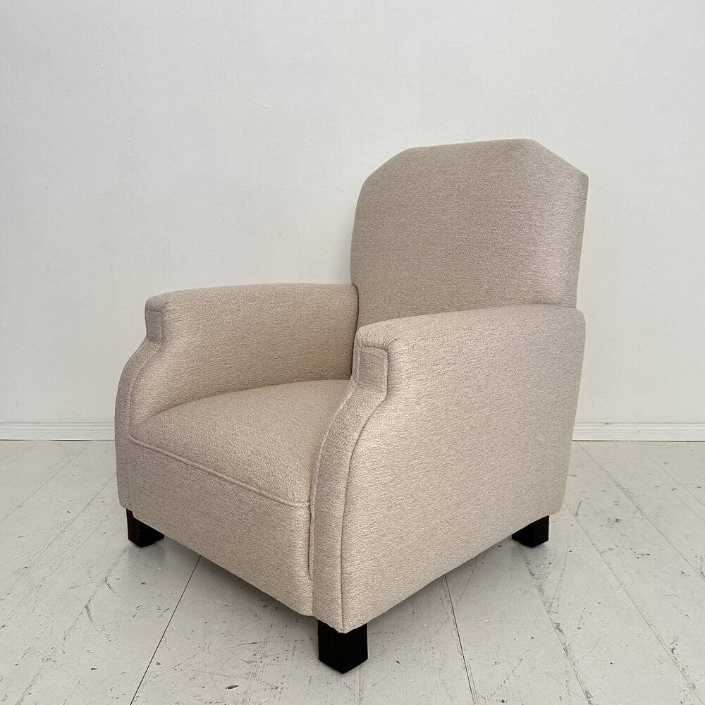 Vintage German Art Deco Armhair in White Fabric, 1920s